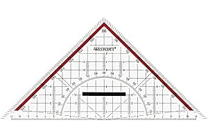 ‎WESTCOTT Westcott Geometriedreieck 22 cm mit abnehmbarem Griff | Transparentes Geometrie-Dreieck aus Kunststoff mit roter Skala | Technische Skala & Winkelmesser für Schule, Uni oder Büro | E-10142 00