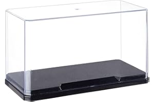 OLYCRAFT Vitrina de plástico transparente de 18 x 9 x 10 cm, caja de exhibición autoensamblable con base negra, protección a prueba de polvo, escaparate para modelos de bloques de ladrillos de