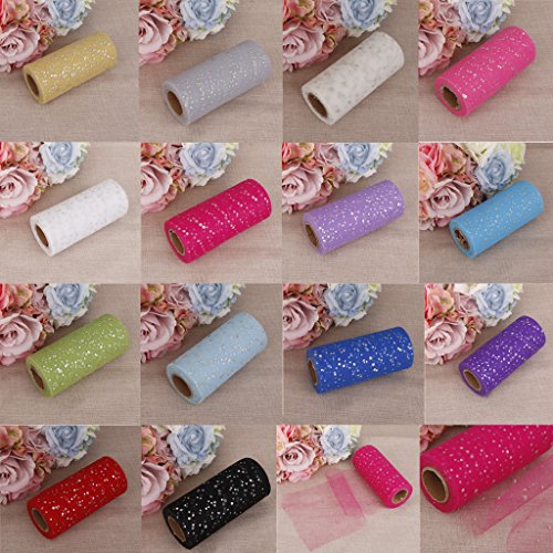 6 Zoll x 25yd Pailletten Tuellstoff Rolle Tuell Deko Tischband Hochzeit Dekoration Rosa - 4