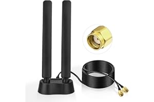 Eightwood Antena WiFi 6E Tribanda, amplificador, base magnética, con cable de extensión RP-SMA para router Wi-Fi 5/6/6E, tarjeta PCI-E, Bluetooth