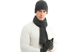 Irzaki Mens Winter Hat Scarf and Golves Set - Touch Screen Gloves - Knitted Hats - Thermal Long Scarf - Fleece Lined for Men and Women Outdoor Sports
