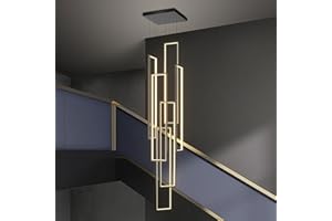 HYQJUNE Modern LED Geometrie Pendelleuchte Wohnzimmerlamp Aluminium Treppe Kronleuchter Xuanguan Schlafzimmer Hängeleuchte Schwarz Salon Esszimmer Deckenleuchte Acryl Hängelampe,6 heads Dimmbar