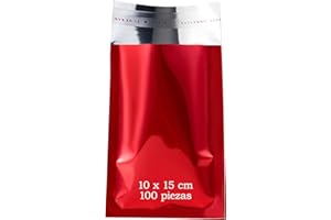 ONLY FAITH 100 Sobres Metalizados Rojo con cierre Autoadhesivo Bolsa metalizada Colores para regalo oficina e invitaciones Invitados de Boda Tarjeta Eventos (Rojo Brillo, 10 x 15 cm (100 pcs))