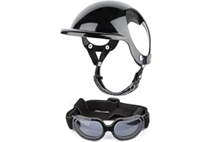 Pratvider Haustier-Helm und Schutzbrillen-Set / 2-teiliges Hunde-Motorradhelm und Hunde-Sonnenbrille, Haustier-Sicherheitskappe mit verstellbarem Riemen für kleine, mittelgroße und große Hunde