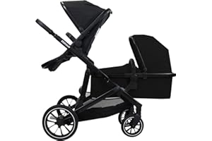 Deryan EVY V2 Kinderwagen für 2 Kinder - für Neugeborene, Kleinkinder & Kinder im Vorschulalter - Baby Buggy bis 50kg - Baby Wagen - Reise Kinderwagen 2 in 1 Komplettset - Schwarz