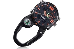 GOMETY Reloj de bolsillo para enfermeras con mosquetón, con mosquetón, con calendario, semana, despertador, brújula, digital, reloj de cuarzo analógico para enfermeras, médicos (naranja), naranja