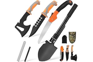 AOBOPLE Set di Sopravvivenza 5 in 1 per Esterni, Set di Asce da Campeggio con Sega Pieghevole, Pala Pieghevole, Ascia Sopravvivenza, Coltello Pieghevole e Selci, per Avventure All'aria Aperta e Campeggio