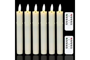Mavandes Flameless Flickering Taper Candles Two Remote, 19cm Ivory Battery Operated LED Window Candles Timer,Set of 6 Plastic 3D-Wick Dripping-Wax Effect Flameless Candlesticks(D:2.2cm,Warm Fire)
