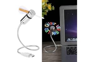 ASHATA Ventilador LED, Ventilador USB Flexible programable, Ventilador USB Mini Cuello de Cisne, Ventilador USB RGB portátil con LED Colorido para computadora portátil