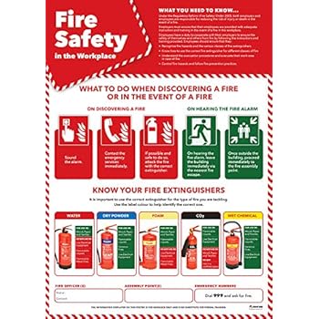 VSafety General Fire Action 5 Message Risks Sign – Ritratto – 210 mm x 297 mm (A4) – 2 mm plastica rigida