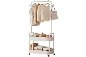 Ergocar Porte Manteau De Vêtements En Métal Avec Paniers De Rangement Multi-Couches Et Cintres Indépendants Mobiles Avec Support De Poulie Petit Espace De Vêtements Modernes
