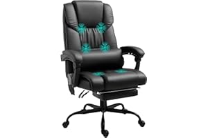 Vinsetto Silla de Oficina con Masaje Vibratorio de 6 Puntos Silla de Escritorio Giratoria con Respaldo Alto Reclinable Altura Ajustable Reposapiés y Mando a Distancia Negro
