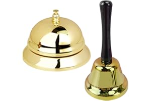 LdawyDE Campanella, Campanello a Mano con Manico e Campanello da Tavolo in Metallo, Campanella Natalizio Dorato, Campanelli Casa, Natale, Suono Chiaro, Ricezione Campana