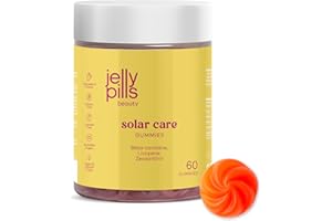 Jelly Pills Gommose con Betacarotene + Licopene & Vitamine A, C, E – 60 Gommose Vegane – Senza Zuccheri Aggiunti – Gusto Fragola – Abbronzatura Più Rapida & Protezione della Pelle
