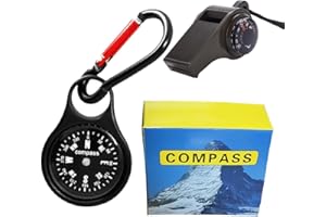 WHYCNJL 1 Set Brújula Radiogoniómetro con Llavero Hebilla Brújula de Montañismo y Supervivencia Silbato para Senderismo y Camping al Aire Libre, Negro
