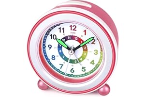 Juboos Despertador Analógico para Niños, Compacto, No Hace Tic-TAC,para Viajes, Silencioso, con Alarma de Volumen,Luz Nocturna,Repetición, Despertador a Pilas