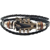 Bracciale In Pelle Uomo Punk Con Plettro Per Chitarra – Regalo Per Musicisti, Multistrato, Regolabile - 3