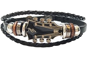 GAUEIOUR Guitar Bracelet Adjustable Wristbands Black Punk Retro Braided Leather Multi-Layer Alloy Music Goth Rock for Men Jewelry Accessory