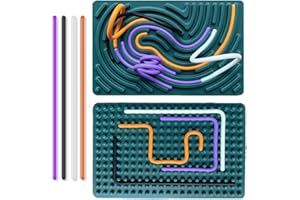 Albiuev Sensory Activity Board for Children, Silicone Fidget Toys for Calming, Stress, Anxiety, ADHD & Autism, Fine Motor Skill Board includes Portable Travel Bag & 20 Strings (Blue)