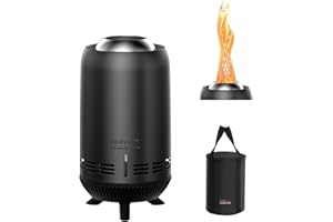 onlyfire Raucharmer Tischkamin, Outdoor Feuerschale mit Tragetasche, Edelstahl Feuerstelle für Garten/Terrasse/Balkon, Tischfeuer für Pellets und Holz, 15x30,5cm, Schwarz