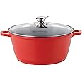 SQ Professional NEA Die-Cast Aluminium Stockpot with 3-Layer Non-Stick Coating Stew Pots Induction Casserole Pan Tempered Glass Lid with Steam Vent