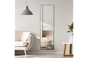 ‎HY-RWML HY-RWML Standspiegel Schwarz Ganzkörperspiegel 140x40cm Metallrahmen HD Groß Garderobenspiegel Wandspiegel Rechteckiger für Ankleidezimmer Schlafzimmer Wohnzimmer