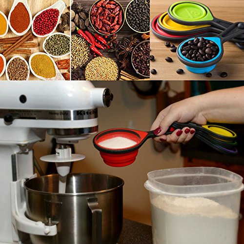 klappbar Backen Messbecher und Löffel Set – Bunt und flexible Backen Werkzeuge Ideal für Zuhause Backen, Kochen, Outdoor Picknick oder Camping, Set von 8 - 7