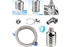 VGECEE Válvula de Flotador Inox de 1/2” 3/4“ Válvula Llenado Automático Piscina Control Automático de Nivel de Agua 304 Acero Inoxidable para Depósito Piscina Bebedero + Latiguillo + Cinta Selladora