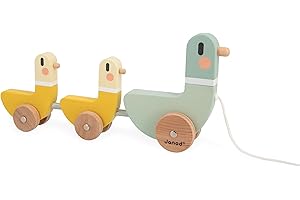 Janod - 3 słodkie kaczki z kokosami - Zabawka pobudzająca - Rozwijaj motorykę - Zabawka drewniana FSC i malowanie wodą - Od 12 miesięcy, J04051