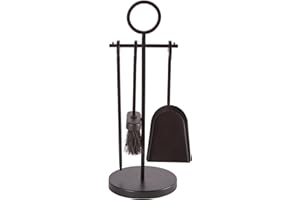HAMMER AND TONGS Hammer & Tongs Midhurst 4 Piece Fireside Companion Set - Black Iron Fireplace Tool Set with Brush, Poker, Shovel and Stand - Durable Compact Hearth Accessories for Log Burners