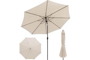 GOPLUS Parasol de Jardin Exterieur 3M, Grand Parasol Inclinable de 25° avec Manivelle, 8 Baleines Renforcés, Anti-UV, pour Terrasse Plage Balcon Patio, sans Base, Beige