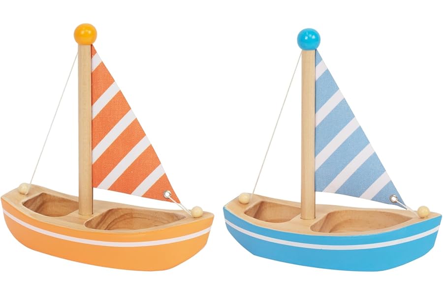 WOODENFUN Wooden sailing boat children wooden boat toy set 2pcs boat for toddlers strip boat waterproof children's toy pool from 1 year