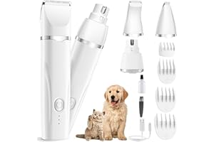 ‎WAABOSE 4 in 1 Leise Schermaschine Hund Katze Set, Wiederaufladbar Hundeschermaschine & Pfotentrimmer & Krallenschleifer mit 4 Multifunktions-Schneidköpfen für Pfoten, Augen, Ohren, Gesicht, Körper, IPX7 Wass