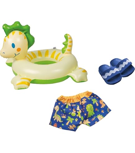 Set De Natación Heless 550 Para Muñecas De 35-45 Cm – Con Aro, Alas Y Zuecos – Diseño Beige Con Corazones – Ideal Para Jugar En La Piscina