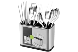 Keyohome Portaposate da cucina in acciaio inox, con divisore, capacità, con base ponderata, per riporre coltelli, cucchiai, forchette