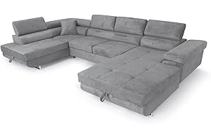 SOFILAND Ecksofa Aller U XXL-Ecksofa mit Schlaffunktion und Zwei Bettkästen in Grau, Linke Seite (Hellgrau)