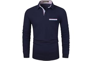 LIUPMWE Polo da Uomo Manica Lunga Casual Golf Tennis T-Shirt Plaid Collar Sportiva Poloshirt