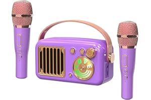 CYBORIS Karaoke Machine for Kids Adults, 15W Mini Handheld Bluetooth Karaoke Speaker &2 Wireless Microphone& Lights,9H Playtime,AUX&TF-Card Input,Bluetooth 5.3, Birthday Gifts for Girls Boys (Purple)