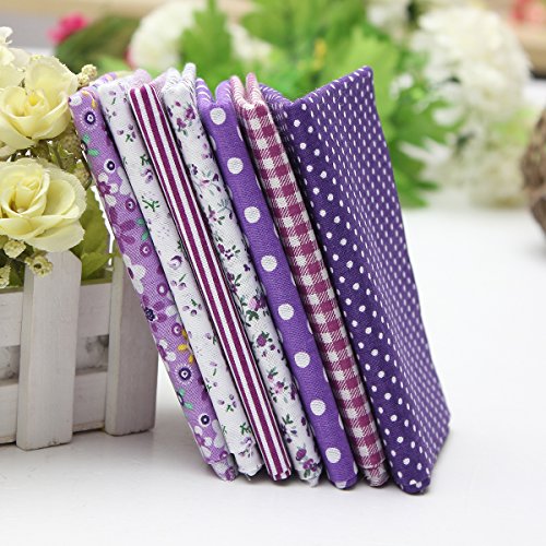 KING DO WAY Baumwollstoff 7X Stoffpakete Patchwork Stoffe Baumwolle Stoffreste Paket Stoffpakete Violett 50x50cm - 3