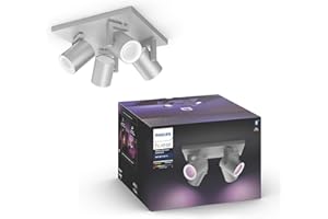 Philips Hue Argenta White and Colour Ambiance Smart 4X Ceiling Spotlight Plate LED (GU10) with Bluetooth, Aluminium, Works with Alexa, Google Assistant and Apple HomeKit, 5 Piece Set
