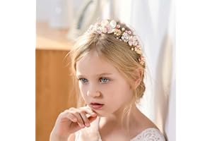 IYOU Kwiatowa opaska na głowę dla dziewczynki na ślub złota księżniczka ozdoby na pierwszą komunię ozdoba do włosów kostium urodzinowy tiara akcesoria do włosów dla dziewcząt na imprezę studniówkę