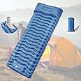 HEXAR® Self Inflating Sleeping Pad with Foot Pump 190X64 Built-in Pump Foldable Sleeping Mat with Pillow for Camping Hiking Durable Inflatable Air Mattress - Carry Bag, Repair Patches (Navy Blue)