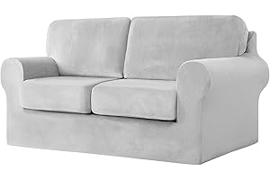 SYLC Sofa Cover with Separate Seat Cushions and Backrests Stretch Velvet Sofa Slipcover Couch Covers Furniture Protector Split Combined (Light grey,2 Seat Set 5 PCS)