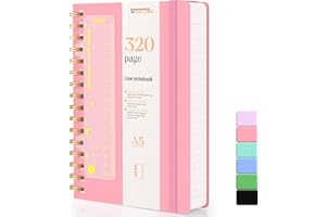 Smarpau A5 Spiral Notizbuch Liniert, Hardcover PVC Notizbuch Ringbuch Notizblock mit 320 Seiten 100gsm Dickes Papier, Lined Journal für Frauen Männer Arbeit Büro Schule Reisen, 14.5 x 21cm-Rosa