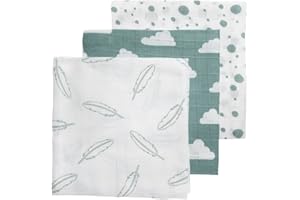 Meyco Pieluszki materiałowe - zestaw 3-70x70cm - Feather Cloud Dots - Stone Green/White