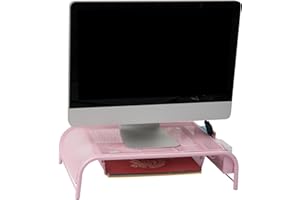Mind Reader Network Collection, Monitor Stand, 33lb. Capacity, 3-Compartment Storage, 1 Paper Tray and 2 Side Storage Compartments, Desktop Organizer, Metal Mesh, 20" L x 11.5" W x 5.5" H, Pink