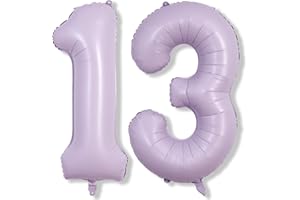 LINGQIANG Number Balloons 13 Pastel Purple, 40 Inch Lavender Mylar Foil Number 1 & 3 Balloons for Girls 13th Birthday Balloons, Large Light Purple Helium 13 Balloons for Women 13th Anniversary Party Decorations