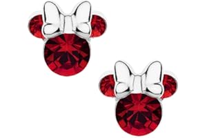 Orecchini Minnie Mouse a Bottone con Pietra Portafortuna Disney da Donna in Argento, Gioielli Disney, Impreziosito da Zirconia