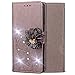 Produktbild Shinyzone Flip Brieftasche Hülle für LG G7/LG G7 ThinQ,Geprägt PU Leder Ständer Handyhülle mit Kartenfächer,Handgefertigt Funkeln Diamant mit 3D Blumen Magnetverschluss Schutzhülle,Grau