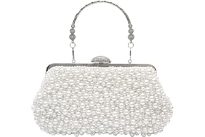 CORIOS Perłowa torebka wieczorowa dla kobiet, kopertówka z koralikami, torebka ślubna, torba na ramię z odpinanym łańcuszkiem, torebka retro, elegancka torba crossbody, na koktajl, bankiet, studniówkę
